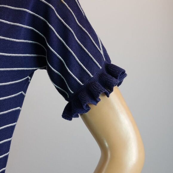 Gap Knit Top Navy Blue White Pinstripe Button Front Short Sleeve Tunic Womens M - Picture 7 of 10